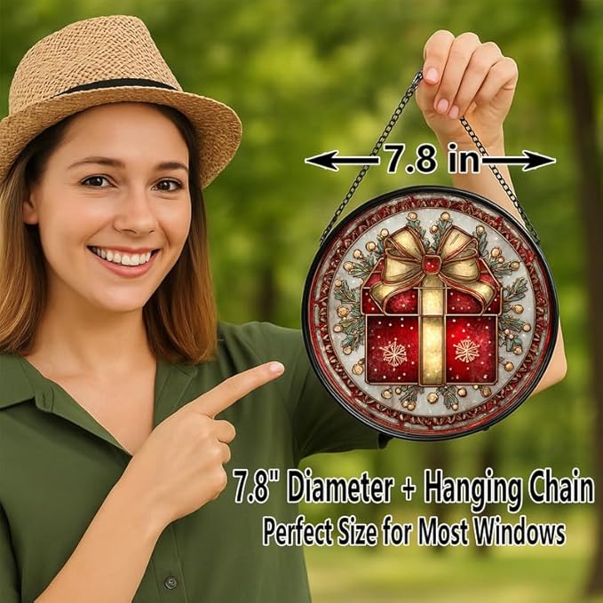 Stained Glass Window Hanging – 7.8 in Panel with Chain， Bathroom Front Door Living Room Garden Holiday Decor， Gift for Mom Wife Lovers