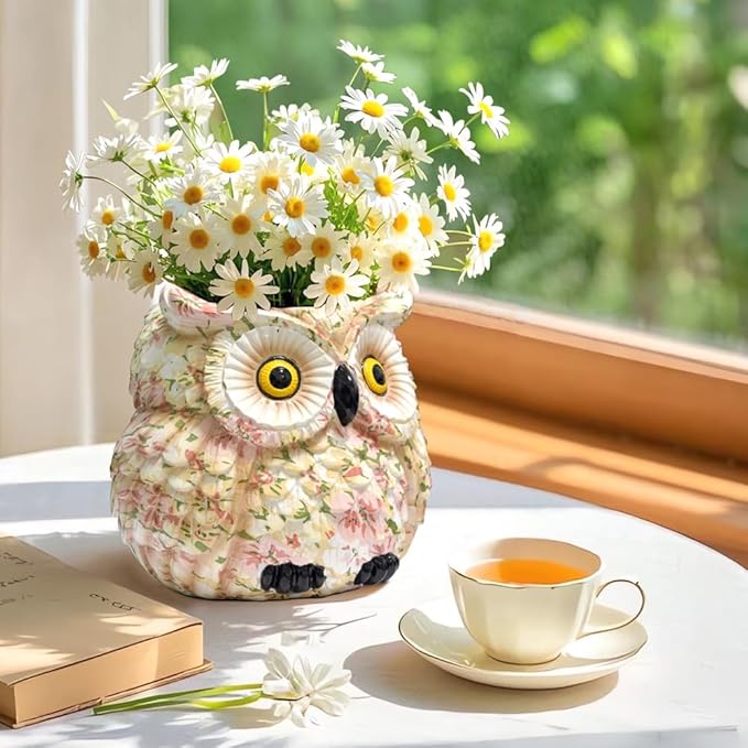 Pink Owl Planter, Cute Owl Statue Decor, Succulent Plant Pots, Decorative Flower Pot, Animal Bird Planters, Indoor Plant Pot for Home Garden Windowsill, Funny Gifts for Smart Women Mother Teacher