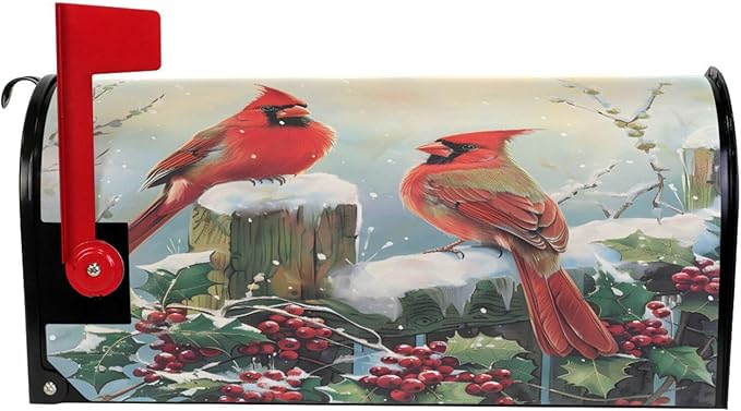 SUABO Mailbox Cover Red Birds Cardinals Oversize Magnetic Mailbox Covers Wraps for Christmas Home Yard Garden Decor
