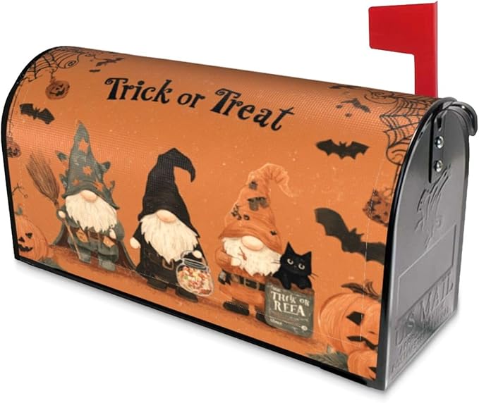 Mailbox Covers Gnomes Halloween Pumpkin Gnomes Halloween Pumpkin Magnetic Letter Post Box Cover Standard Size 21 x 18 Inch Garden Yard Home Decorative