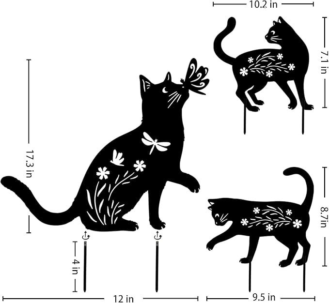 Cat Metal Decorative Garden Stakes Cat Gifts for Women Men Mom Birthday Gifts Silhouette Statues for Garden Decor, Yard Art, Patio, Outside, Lawn Ornaments, Outdoor Decorations