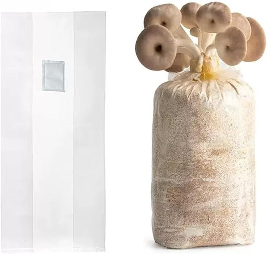 Sealable Mushroom Grow Bags with 0.2 Micron Filter,10''x5.5''x24'',0.08mm/3.15mil Thick PP,Extra Large Size Transparent Cultivation Bags for Commercial & Home Use (50 PCS)
