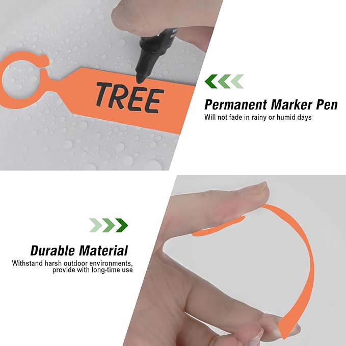 Plant Labels Yuanling 100Pcs Plastic Waterproof Plant Tree Tags Nursery Garden Markers for Indoor Outdoor Gardening Plants Vegetables Flowers Potted (Orange Color with 1 Marker Pen)