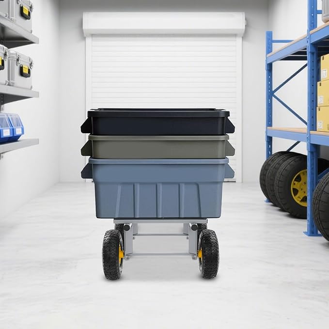 Steel Garden Cart, 1200 lbs Dump Wagon with Six 10" All Terrain Inflatable Wheels Heavy Duty Utility Outdoor Hauling Wheelbarrow for Yard Lawn Farms Gardening, 35.5 x 18in Garden Wagon Dolly, Grey