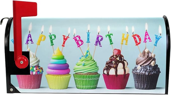 ALAZA WOOR Colorful Happy Birthday Cupcakes Magnetic Mailbox Cover MailWraps Garden Yard Home Decor for Outside Oversized-25.5" x20.8"