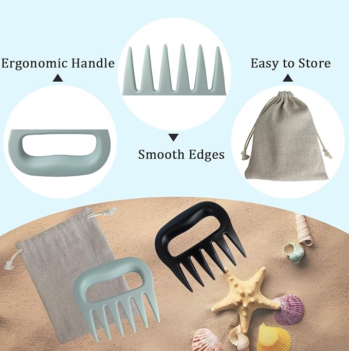 2PCS Sand Scoop with Shovel Sand,Flea Rake with Beach Mesh Bag,Shark Teeth Digger for Sand&Beach,Plastic Beach Digging Tools for Picking Up Shells