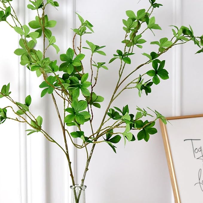 MeDecor 4Pcs Artificial Plants Greenery Stems, 25.6" Tall Faux Ficus Plant Spring Summer Twig Branches Fake Green Plants Stem for Vase Home Party Wedding Garden Office Decorations