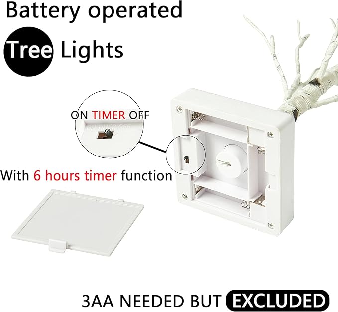 Fudios Lighted Birch Tree with Timer Battery Operated 18in Home Decor Tabletop, Pre lit Artificial Birch Trees with 24 LED for Wedding Christmas Party