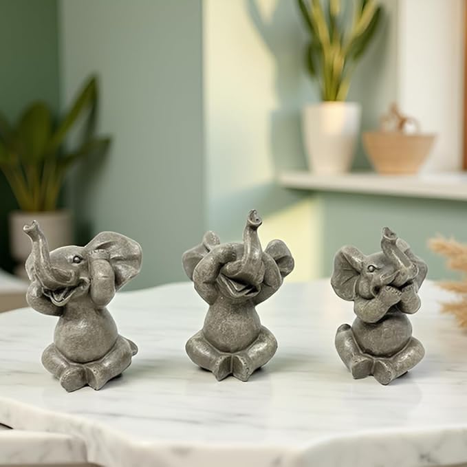 Nature's Mark Baby Elephants See No Evil, Hear No Evil Resin Statue Figurine Home Decorative Accent Decor