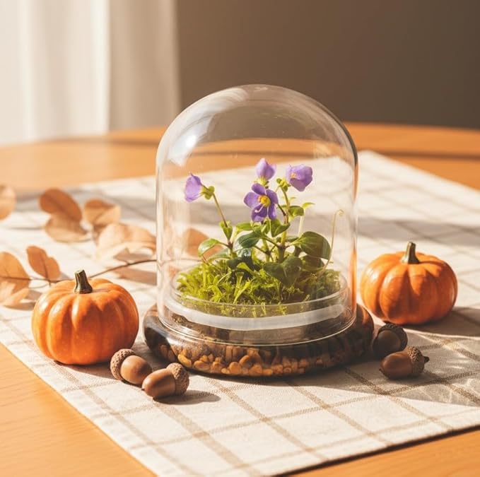 Award Winning: Persian Violet with Sundew Moss - Live Flower Terrarium in Self Sustaining Glass Jar, Maintenance Free and Blooms All-Season, Great Unique Gift and Home Decor, 100% Growth Guarantee