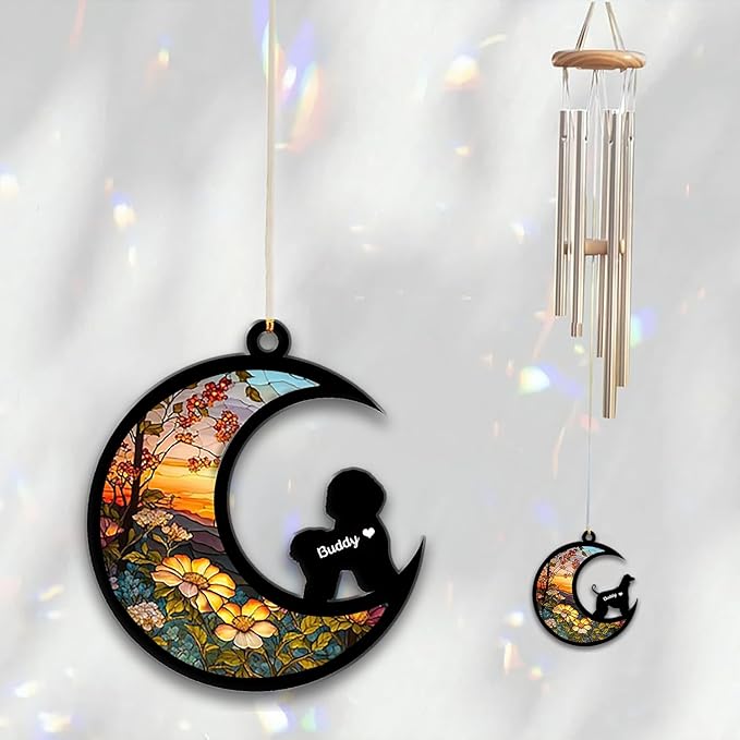 Bichon Frise Sun Catcher Wind Chime, Custom Sunflower Suncatcher Dog Memorial Wind Chime, Dog Loss Gift, Dog Sympathy Gift, Pet Loss Suncatcher, Outdoor Garden Decor