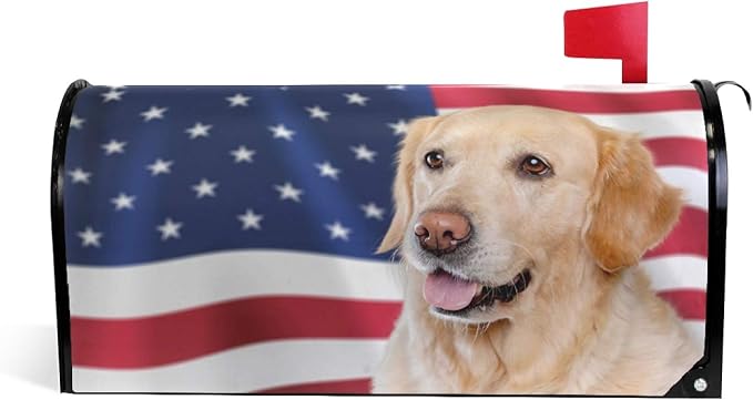 ALAZA Golden Retriever and American Flag Magnetic Mailbox Cover MailWraps Garden Yard Home Decor for Outside Oversized-25.5" x20.8"
