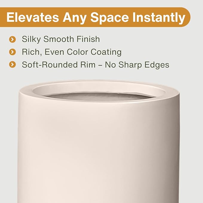 19.5" H x 9.8" D Tubo Fiberstone Cylinder Tall Planter, Christmas Tree Planter, Smooth Finish, Weather Resistant for Indoor & Outdoor Use, 2 Extra Coco Mats (Kilim Beige, 8.2" Pot Opening)