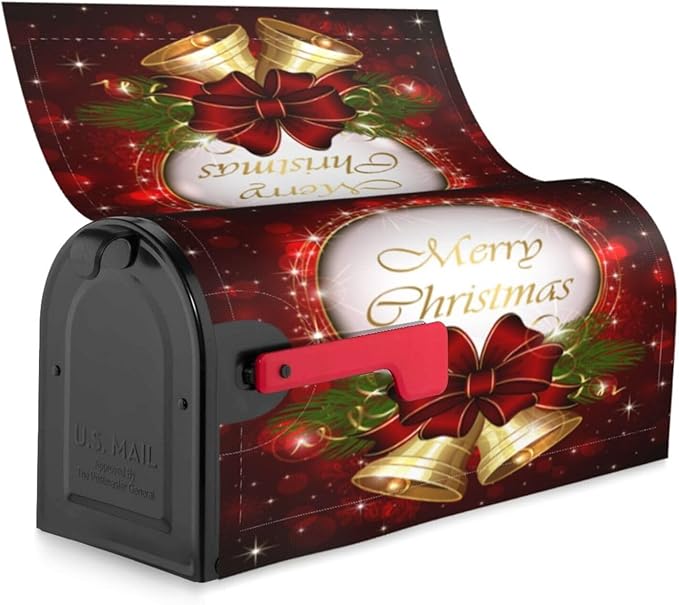 Christmas Mailbox Covers Merry Christmas Bell Snowflake Magnetic Letter Post Box Cover Standard Size 21 x 18 Inch Garden Yard Home Decorative
