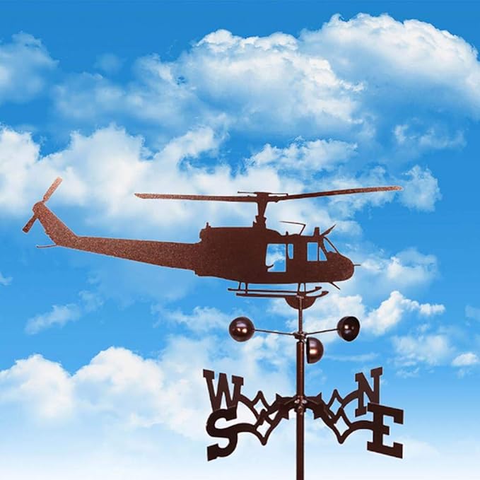 Stainless Steel Helicopter Weathervane, 50X35CM Retro Scene Garden Stake Weathervane Professional Measuring Tools, Resistant and Durable