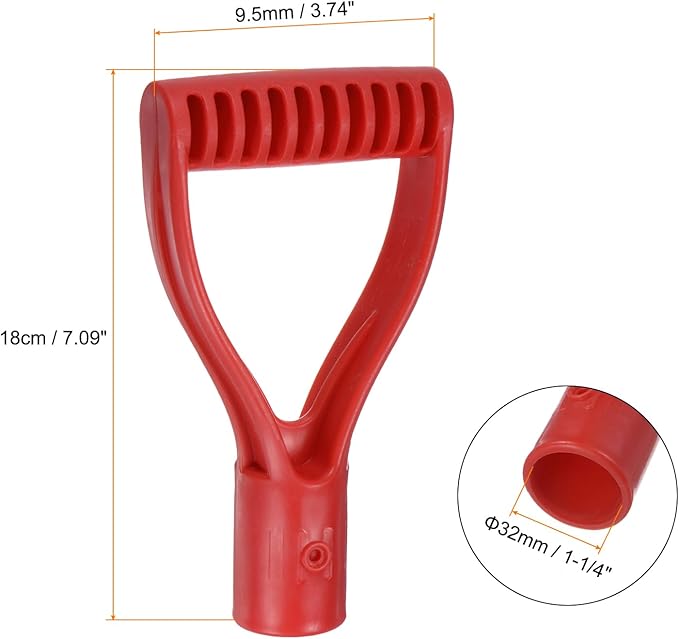 HARFINGTON 2pcs Shovel D Grip Handle 1-1/4""(32mm) Inner Dia. ABS Spade Snow Shovel Replacement Garden Accessories for Digging Raking Tool, Red