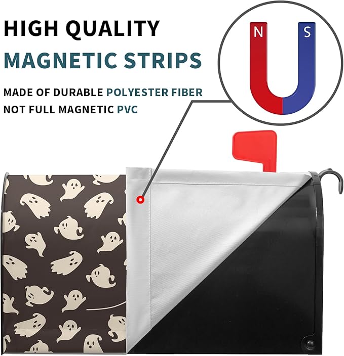 21x18inch Happy Halloween Magnetic Mailbox Cover- Spooky Ghosts Black White Waterproof Holiday Mailbox Wrap Letter Post Cover Standard Size for Garden Yard Outside Outdoor Decor