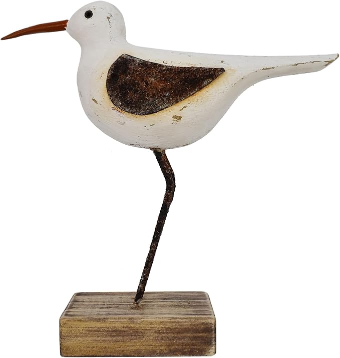 Aecipl Wood Bird Statue Standing Seagull Nautical Decor Coastal Birds Sculpture Indoor Outdoor Animal Figurine Beach Themed Decoration Rustic Home Art for Bedroom Garden (A, M)