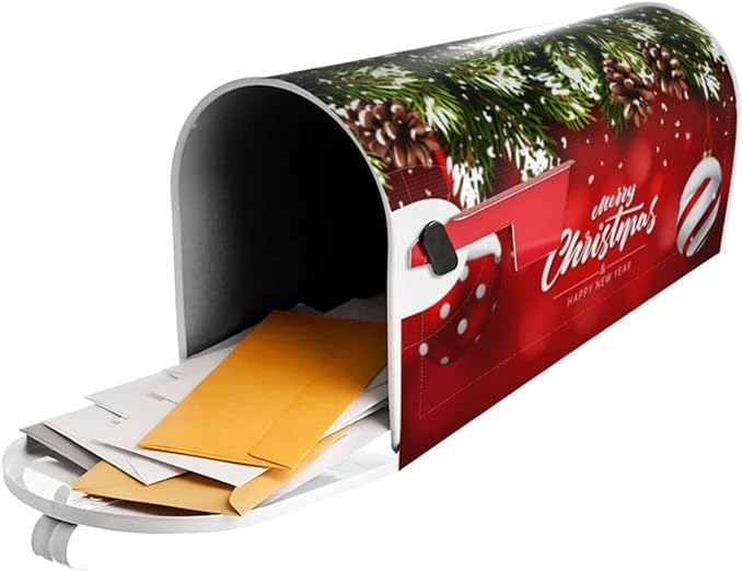 Christmas Mailbox Covers Ball Fir Branch Red Magnetic Letter Post Box Cover Standard Size 25.5 x 21 Inch Garden Yard Home New Year Holiday Decorative
