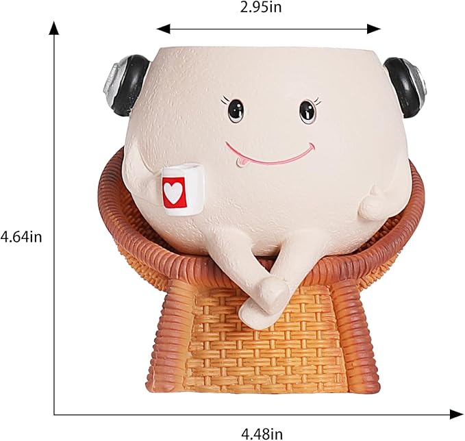 Unique Face Planter Pots with Drainage Hole Cute Sitting Chair Plants Pot for Indoor Outdoor Funny Head Planters for String of Pearls Plant Live Gift Ideas for Mother, Christmas