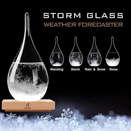 Storm Glass Weather Predictor, Glass Sphere with Wood Base, Christmas Decoration Snow Globe, Storm Glass Weather Forecast Weather Station Unique Christmas Gift