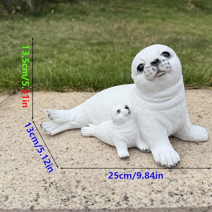 Large White Sea Lions Figurine Statues for Zoo, Oceanarium, Garden, Outdoor Decor, Porch Decorations Patio Yard Lawn Ornament, Funny Animal Sculpture Gift, Solid Interior, Resin, 9.8 in