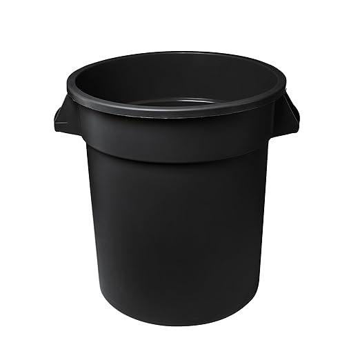 Feed and Seed Storage Container, 32 Gallon Black Round Commercial Trash Can, Food Storage Plastic Bin, Use in Agricultural, Gardening, or Household