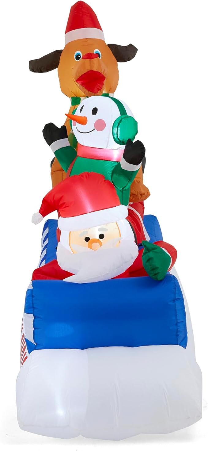 eUty 6ft Christmas Inflatable Outdoor Decoration Lighted Skiing Santa Snowman and Dog Waterproof Christmas Blow Up Yard Decorations for Xmas Holiday Party Yard Garden Lawn Decor