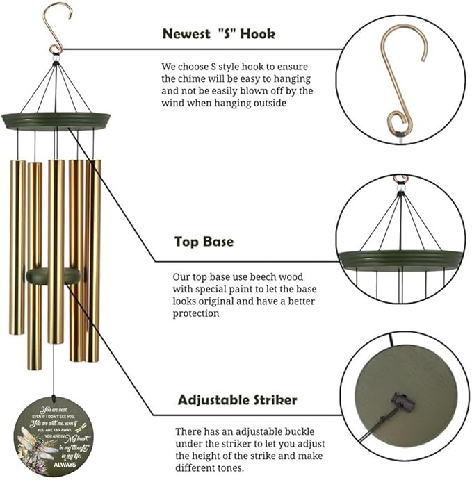 Personalized Memorial Wind Chimes, for Loss of Mom, Wind Chime Loss Loved One, in Loving Memory Personalized Wind Chime, Bereavement/Sympathy/Memorial Gifts for Remembrance, Product in USA