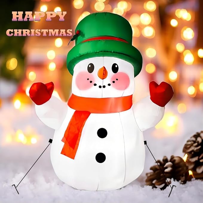 4ft Christmas Inflatables Snowman Outdoor Decorations, Blow up Snow Man Yard Decor Built-in Bright LED Light Wear Magic Hat, Holiday for Garden Patio Lawn Party Xmas Gifts (4ft Snowman)