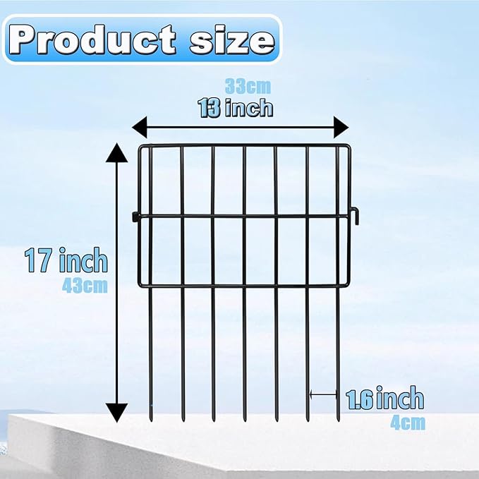 Decorative Garden Fence 17in x10.8ft,10 Pack Rustproof Metal No Dig Fence Animal Barrier for Dog and Rabbits,Square Flower Bed Edging Ornamental Wire Border Panel Fencing,Yard Patio Defense(Square)