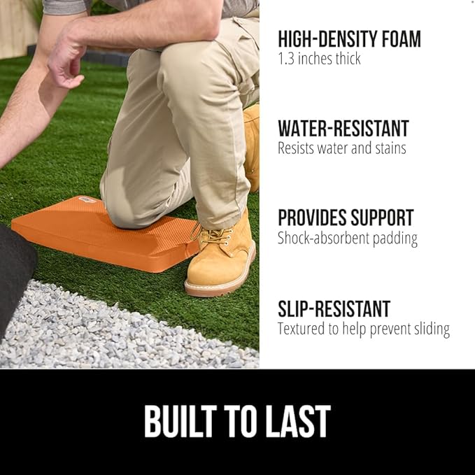 GORILLA GRIP Extra Thick Patent Pending Soft Foam Kneeling Pad, Supportive Large Cushion Knee Pads for Gardening, Baby Bath Time, Dirt and Water Resistant, Workout and Garden Supplies, 17.5x11, Orange