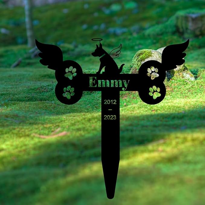 Custom Dog Memorial Garden Stake - Personalized Dog Remembrance Sign with Wings & Paws
