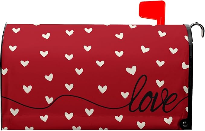 Valentines Day Mailbox Cover Magnetic Red Love Hearts Romantic Mailbox Wrap Post Cover Standard Size 25.5x21 Inch for Garden Yard Outdoor Outside Patio Wedding Anniversary Holiday Decor