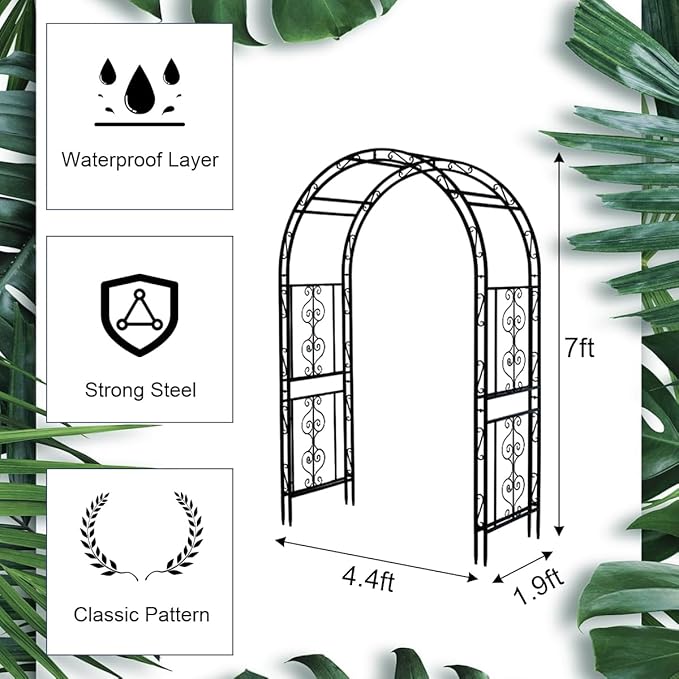 Teabelle Metal Garden Arbor Trellis, Black Arch for Climbing Plants, Wedding Outdoor Arch for Ceremony, Flowers and Plants Support Structure Stand for Lawn Patio Backyard Decoration