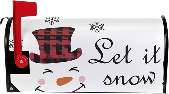 ALAZA WOOR Snowman Face Let It Buffalo Plaid Merry Christmas Magnetic Mailbox Cover MailWraps Garden Yard Home Decor for Outside Oversized-25.5" x20.8"