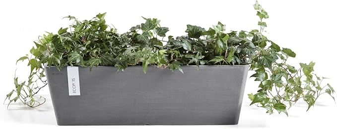 Ecopots Bruges Durable Modern Rectangular Indoor/Outdoor Recycled-Based Composite Flower Pot Planter, Grey, 21.5"