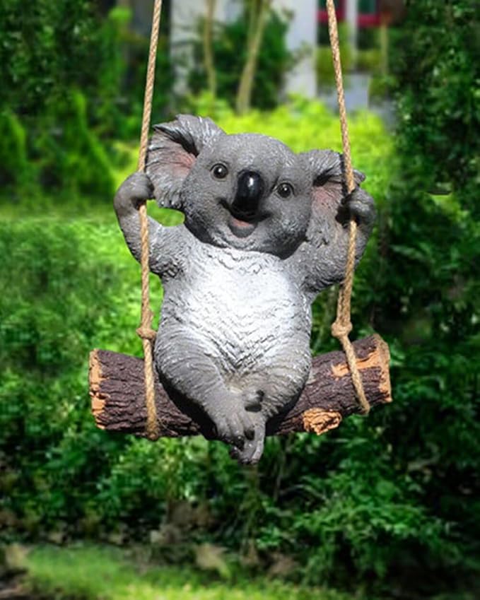 Swinging Koala Figurines Resin Garden Statues for Patio Balcony Backyard Lawn Ornaments Grey A