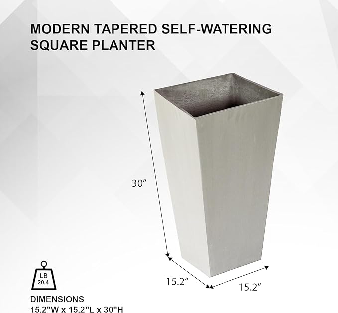 XBrand Modern 30-Inch Tall Square Planter, Tapered, Perfect for Indoor & Outdoor, Patio Decor, White