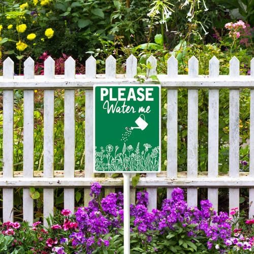 FemiaD Please Water Me Yard Sign with Stake Funny Garden Decor 7x8.8inch Sturdy Aluminum Rustproof Outdoor Lawn Decor for Garden Front Door Outdoor Use Easy to Install