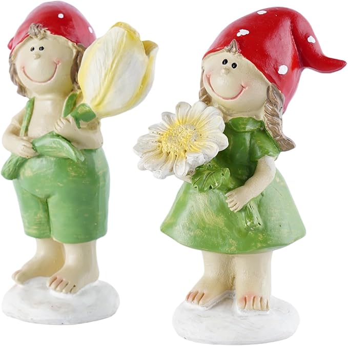 2 - Piece Set of Outdoor Garden Sunflower Fairy Resin Statues - Ideal for Patio, Lawn, Garden & Courtyard Decor, Indoor/Outdoor Home Accents, for Parents & Friends