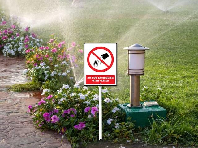 Do Not Extinguish With Water Yard Sign with 11.6Inch Metal Stake, 8" x 12", Rustproof Aluminum Sign Garden Sign Lawn Art, Set of 1