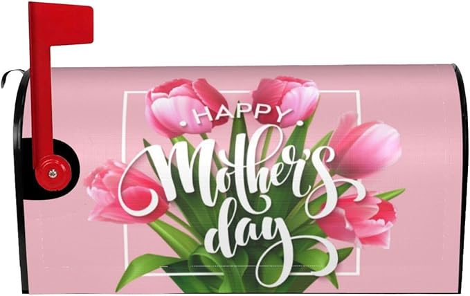 Mothers Day Mailbox Cover, Pink Tulip Outdoor Mail Cover Letter Post Box, Standard Size 21 x 18 in Flower Magnetic Mailbox Case for Home Garden Yard Decor