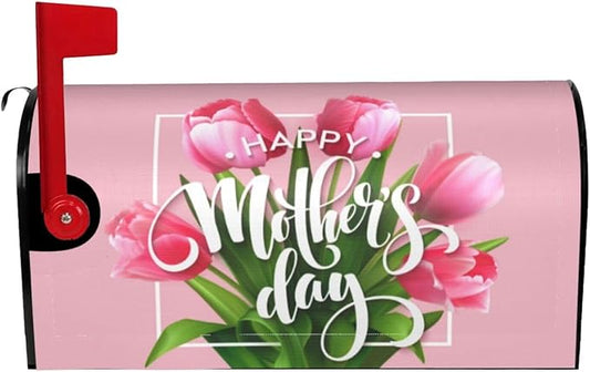 Mothers Day Mailbox Cover, Pink Tulip Outdoor Mail Cover Letter Post Box, Standard Size 21 x 18 in Flower Magnetic Mailbox Case for Home Garden Yard Decor