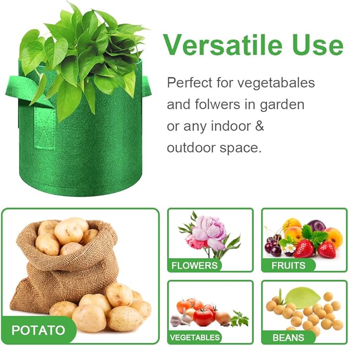 5-Pack 15 Gallon Grow Bags Heavy Duty Thickened Nonwoven Fabric Pots with Handles, Plant Grow Bags for Vegetables/Flower/Plant/Fruits, Green