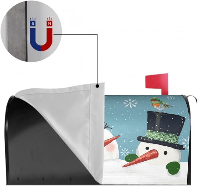 Winter Blue Mailbox Covers Magnetic Standard Size 18 x 21 Inch Snowman Snowflake Bird Letter Box Cover Outdoor Mail Wraps Cover for Garden Home Yard Decor