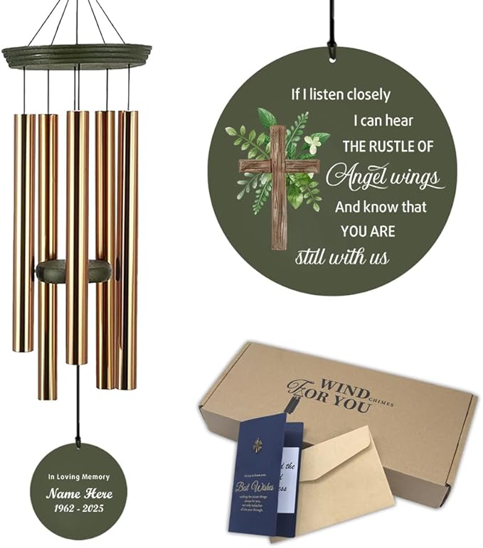 Personalized Wind Chimes, 36inch Memorial Gifts, Loving Memory of Dad/Mom, Cross Sympathy Custom Name Wind Chime for Loss of Loved Ones, Decor for Funeral Outside (Produced in USA)
