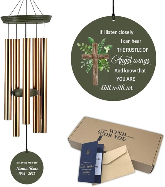 Personalized Wind Chimes, 36inch Memorial Gifts, Loving Memory of Dad/Mom, Cross Sympathy Custom Name Wind Chime for Loss of Loved Ones, Decor for Funeral Outside (Produced in USA)