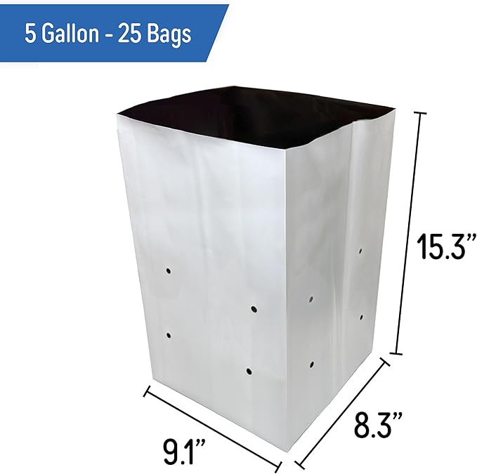A.A 5 Gallon Grow Bags Black and White Poly Nursery Bags for Plants, Tree Grow, Greenhouse (25 Pack)