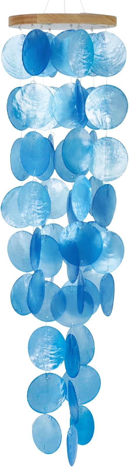 Capiz Shell Wind Chime for Outside 28” Sea Glass Wind Chime Ocean/Beach Themed Chime Gift for Women Mother’s Day Decoration Blue